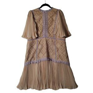 ASOS DESIGN Curve mini dress with contrast lace trims and pleated cape sleeve 18